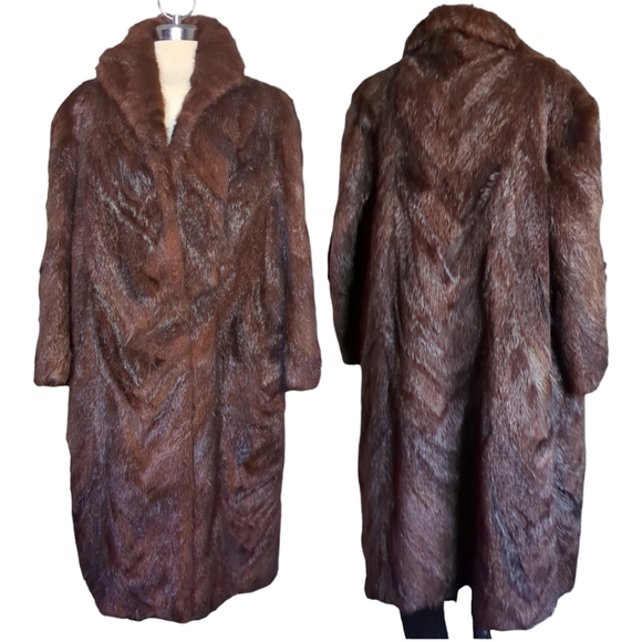 Vintage KES II Dark Brown Colours Real Fur Winter Long Coat Size L Size L - Picture 5 of 16
